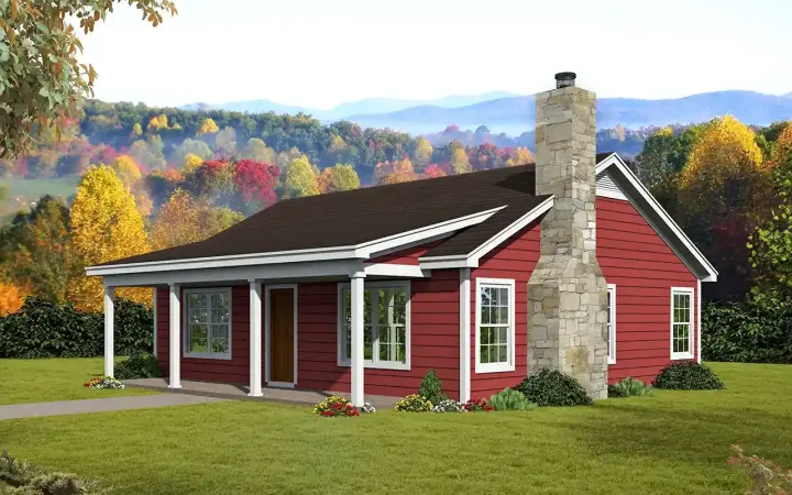 Country house plans 87-287 - front exterior, 900 sq ft, 2 bed, 1 bath house plans | Monster House Plans