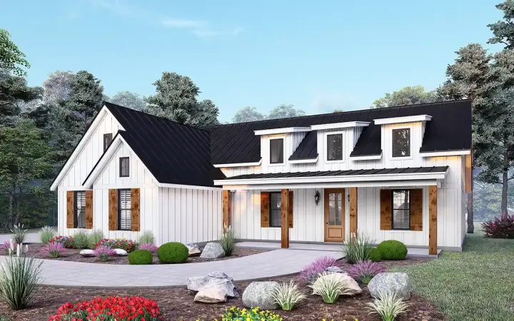 Modern Farmhouse house plans 87-296 - front exterior, 2,139 sq ft, 3 bed, 3 bath house plans | Monster House Plans