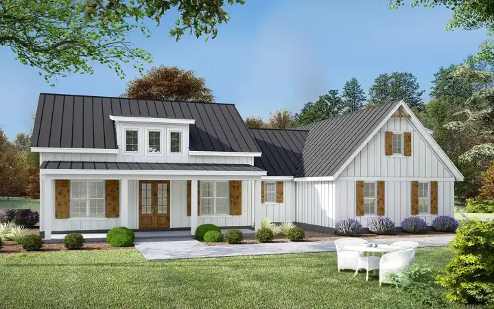 Modern Farmhouse house plans 87-299 - front exterior, 2,398 sq ft, 3 bed, 3 bath house plans | Monster House Plans