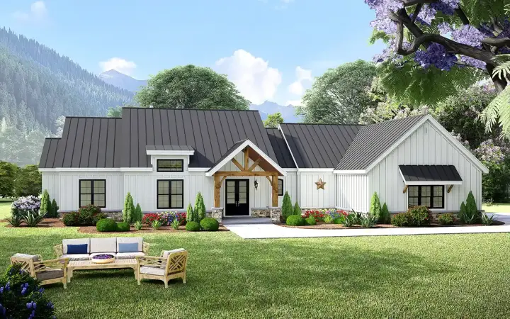 Modern Farmhouse house plans 87-301 - front exterior, 2,795 sq ft, 4 bed, 3 bath house plans | Monster House Plans