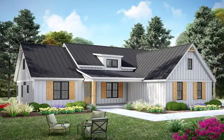 Modern Farmhouse house plans 87-302 - front exterior, 2,227 sq ft, 3 bed, 2 bath house plans | Monster House Plans