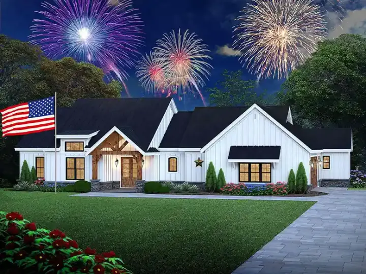 Modern Farmhouse house plans 87-303 - front exterior, 2,396 sq ft, 4 bed, 2 bath house plans | Monster House Plans