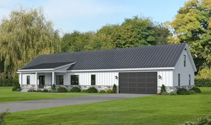 Ranch house plans 87-308 - front exterior, 2,060 sq ft, 3 bed, 2 bath house plans | Monster House Plans