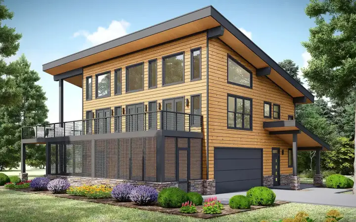 Contemporary house plans 87-312 - front exterior, 2,224 sq ft, 3 bed, 3 bath house plans | Monster House Plans