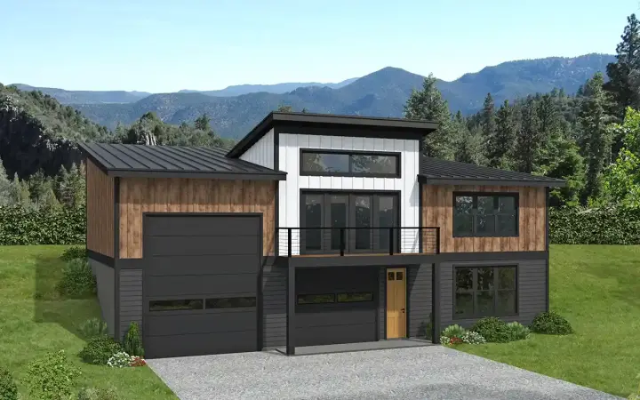 Modern house plans 87-317 - front exterior, 1,735 sq ft, 3 bed, 2 bath house plans | Monster House Plans