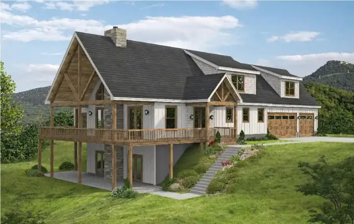 Mountain Rustic house plans 87-319 - front exterior, 2,176 sq ft, 2 bed, 2 bath house plans | Monster House Plans
