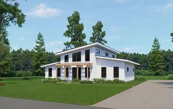 Contemporary house plans 87-324 - front exterior, 2,010 sq ft, 3 bed, 2 bath house plans | Monster House Plans