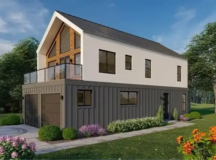 Scandinavian house plans 87-325 - front exterior, 1,515 sq ft, 2 bed, 1 bath house plans | Monster House Plans