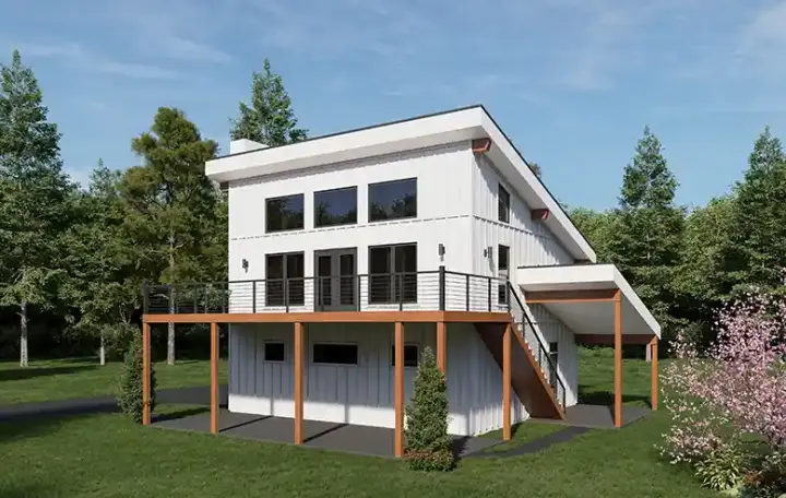 Contemporary house plans 87-327 - front exterior, 960 sq ft, 1 bed, 1 bath house plans | Monster House Plans
