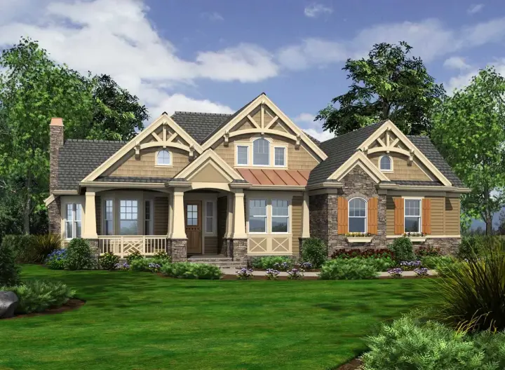 Craftsman house plans 88-1019 - front exterior, 3,020 sq ft, 3 bed, 3 bath house plans | Monster House Plans