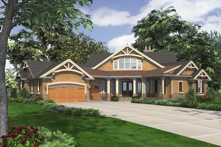 Craftsman house plans 88-1022 - front exterior, 3,230 sq ft, 4 bed, 4 bath house plans | Monster House Plans