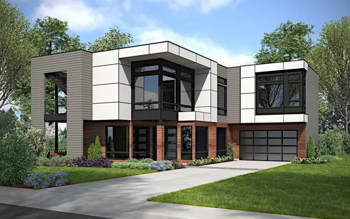Modern house plans 88-1023 - front exterior, 3,405 sq ft, 4 bed, 4 bath house plans | Monster House Plans