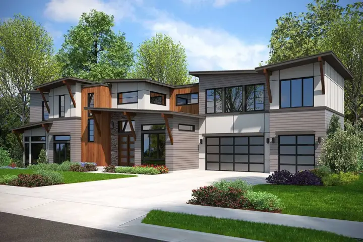 Contemporary house plans 88-1029 - front exterior, 3,975 sq ft, 5 bed, 4 bath house plans | Monster House Plans