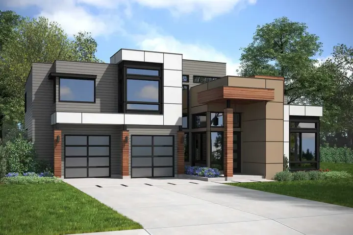 Modern house plans 88-1030 - front exterior, 4,580 sq ft, 5 bed, 4 bath house plans | Monster House Plans