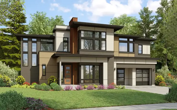 Modern house plans 88-1038 - front exterior, 4,125 sq ft, 5 bed, 4 bath house plans | Monster House Plans