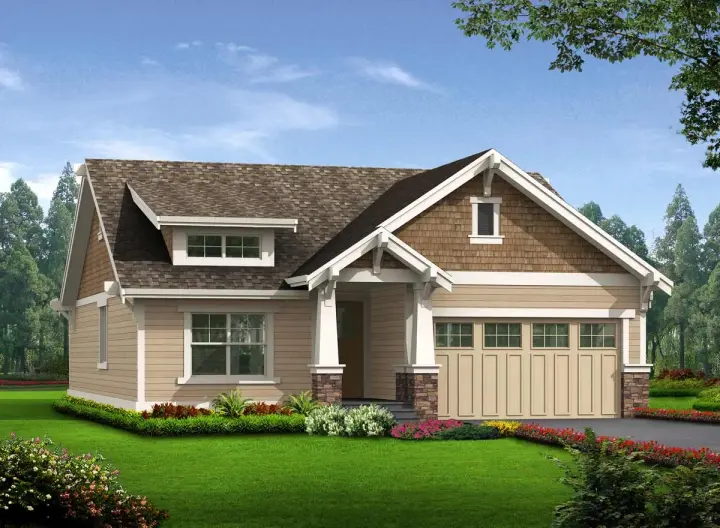 Bungalow house plans 88-105 - front exterior, 1,488 sq ft, 3 bed, 2 bath house plans | Monster House Plans