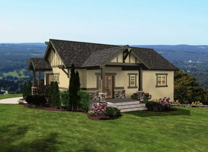 Craftsman house plans 88-117 - front exterior, 1,050 sq ft, 2 bed, 1 bath house plans | Monster House Plans