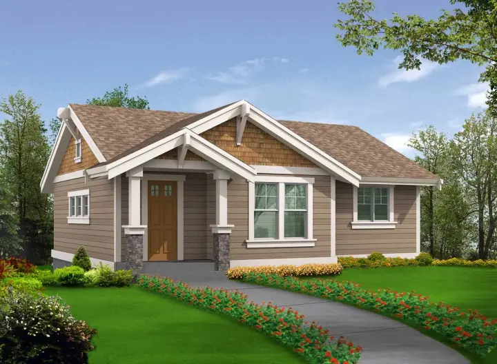 Craftsman house plans 88-123 - front exterior, 745 sq ft, 2 bed, 1 bath house plans | Monster House Plans