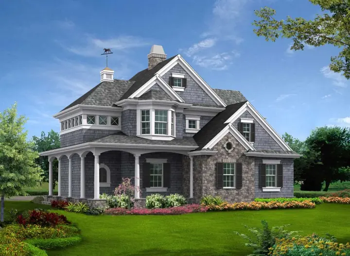 Shingle house plans 88-127 - front exterior, 825 sq ft, 1 bed, 1 bath house plans | Monster House Plans