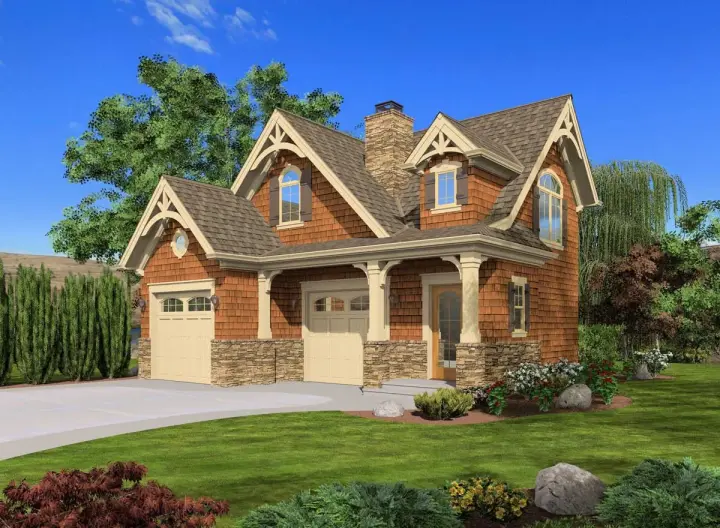 Shingle house plans 88-129 - front exterior, 855 sq ft, 1 bed, 1 bath house plans | Monster House Plans
