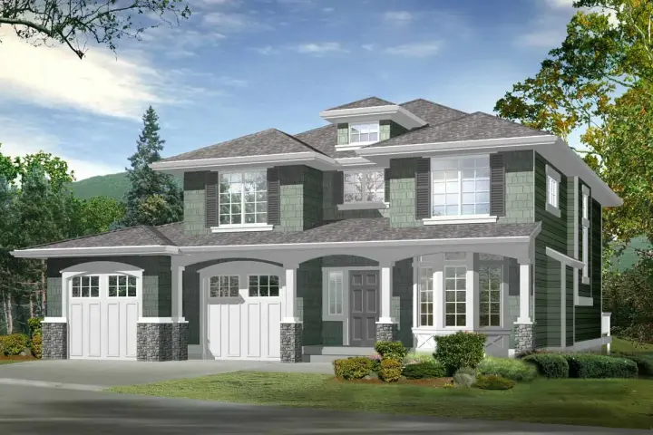 Shingle house plans 88-208 - front exterior, 1,962 sq ft, 2 bed, 2 bath house plans | Monster House Plans