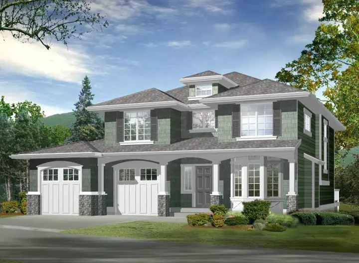Shingle house plans 88-209 - front exterior, 2,616 sq ft, 3 bed, 3 bath house plans | Monster House Plans