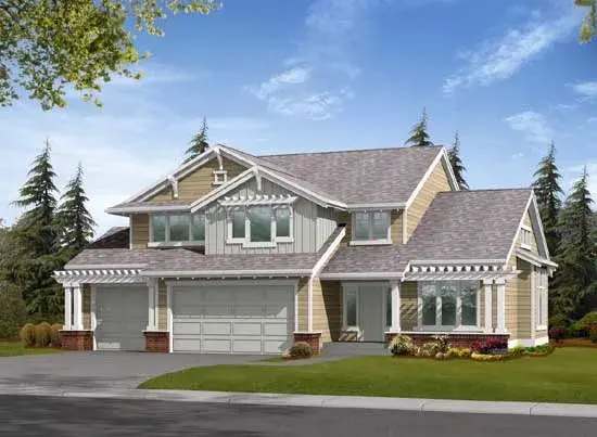 Craftsman house plans 88-307 - front exterior, 2,516 sq ft, 3 bed, 3 bath house plans | Monster House Plans