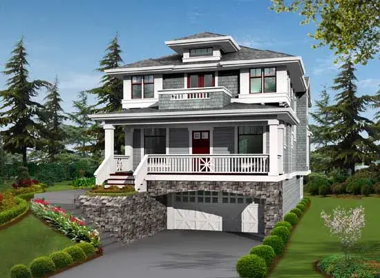 Shingle house plans 88-314 - front exterior, 3,506 sq ft, 4 bed, 3 bath house plans | Monster House Plans