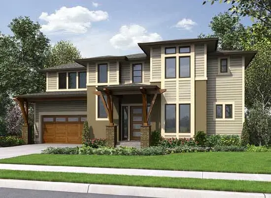Modern house plans 88-328 - front exterior, 2,520 sq ft, 3 bed, 2 bath house plans | Monster House Plans