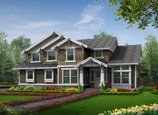 Craftsman house plans 88-346 - front exterior, 2,589 sq ft, 3 bed, 2 bath house plans | Monster House Plans