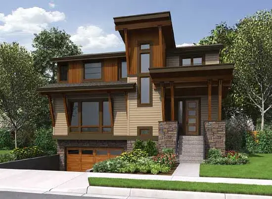 Modern house plans 88-369 - front exterior, 2,619 sq ft, 4 bed, 3 bath house plans | Monster House Plans