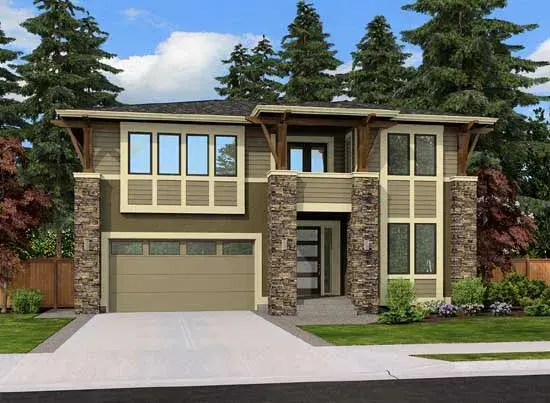 Modern house plans 88-392 - front exterior, 2,665 sq ft, 3 bed, 2 bath house plans | Monster House Plans