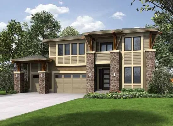 Modern house plans 88-394 - front exterior, 2,665 sq ft, 3 bed, 2 bath house plans | Monster House Plans