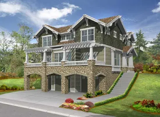 Craftsman house plans 88-397 - front exterior, 3,035 sq ft, 3 bed, 2 bath house plans | Monster House Plans