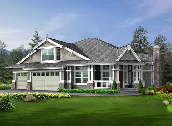Craftsman house plans 88-429 - front exterior, 4,150 sq ft, 5 bed, 3 bath house plans | Monster House Plans