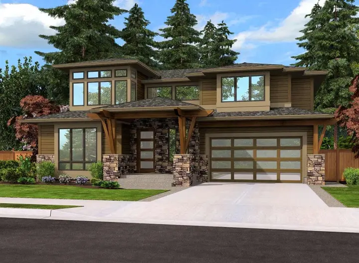 Prairie house plans 88-458 - front exterior, 2,875 sq ft, 4 bed, 3 bath house plans | Monster House Plans