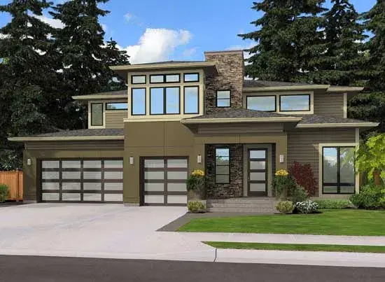 Contemporary house plans 88-486 - front exterior, 2,780 sq ft, 4 bed, 3 bath house plans | Monster House Plans