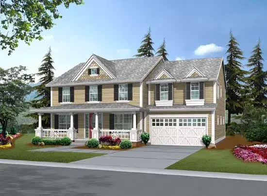 Country house plans 88-494 - front exterior, 3,669 sq ft, 4 bed, 2 bath house plans | Monster House Plans
