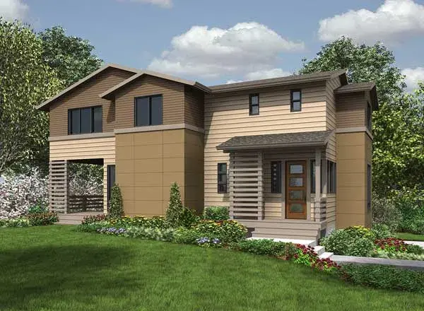 Modern house plans 88-522 - front exterior, 3,045 sq ft, 3 bed, 2 bath house plans | Monster House Plans