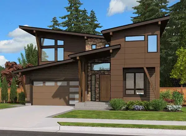 Modern house plans 88-537 - front exterior, 3,110 sq ft, 4 bed, 3 bath house plans | Monster House Plans