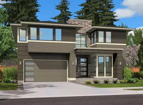 Modern house plans 88-538 - front exterior, 3,105 sq ft, 4 bed, 3 bath house plans | Monster House Plans