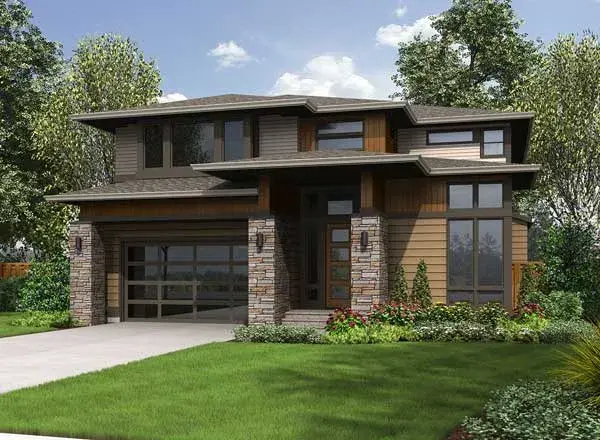 Modern house plans 88-539 - front exterior, 3,115 sq ft, 4 bed, 2 bath house plans | Monster House Plans