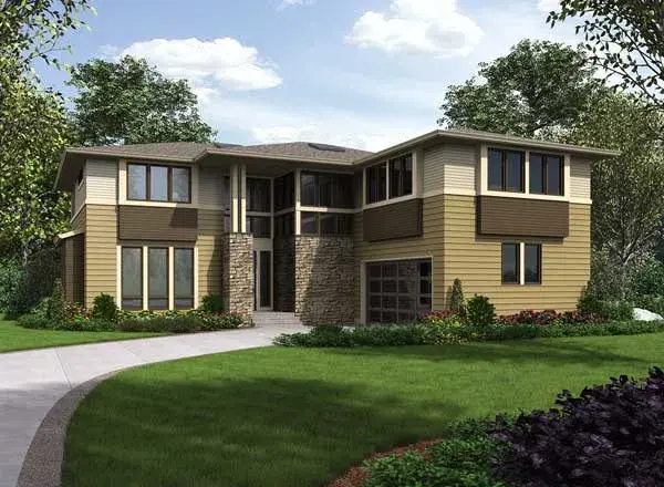 Contemporary house plans 88-553 - front exterior, 3,195 sq ft, 4 bed, 3 bath house plans | Monster House Plans