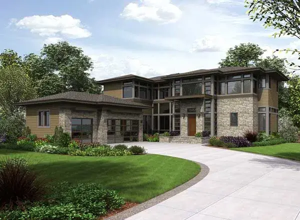 Modern house plans 88-579 - front exterior, 3,285 sq ft, 3 bed, 3 bath house plans | Monster House Plans