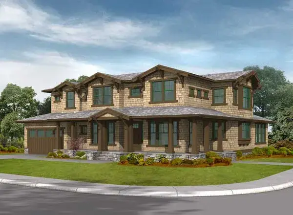Shingle house plans 88-593 - front exterior, 3,315 sq ft, 3 bed, 2 bath house plans | Monster House Plans