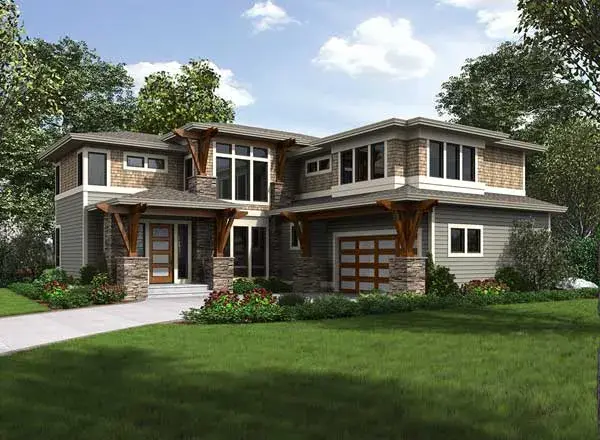 Prairie house plans 88-595 - front exterior, 3,325 sq ft, 4 bed, 2 bath house plans | Monster House Plans