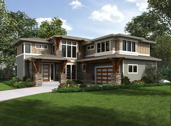 Prairie house plans 88-596 - front exterior, 3,370 sq ft, 4 bed, 2 bath house plans | Monster House Plans
