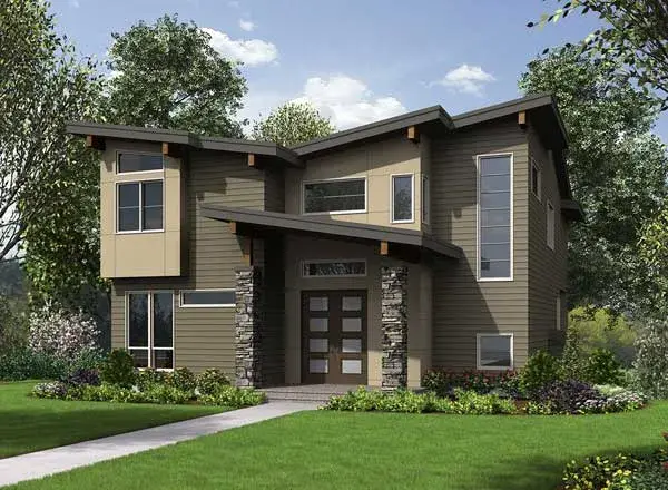 Modern house plans 88-647 - front exterior, 2,501 sq ft, 5 bed, 3 bath house plans | Monster House Plans