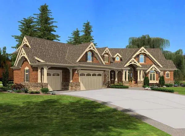 Mountain Rustic house plans 88-650 - front exterior, 3,540 sq ft, 4 bed, 4 bath house plans | Monster House Plans
