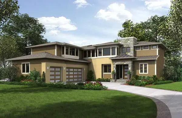 Prairie house plans 88-651 - front exterior, 3,545 sq ft, 4 bed, 3 bath house plans | Monster House Plans